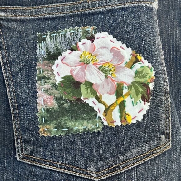 Talbots Denim Skirt Sz 18W Patchwork embellished handsewn Boho style Hippie Gal - Picture 5 of 10